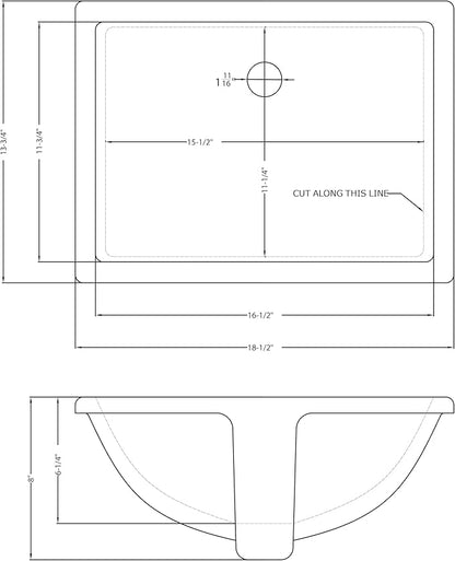 MSI 18.5” (L) x 13.75” (W) x 8.0” (H) Rectangle Porcelain Ceramic Undermount Bathroom Vanity Vessel Sink, White
