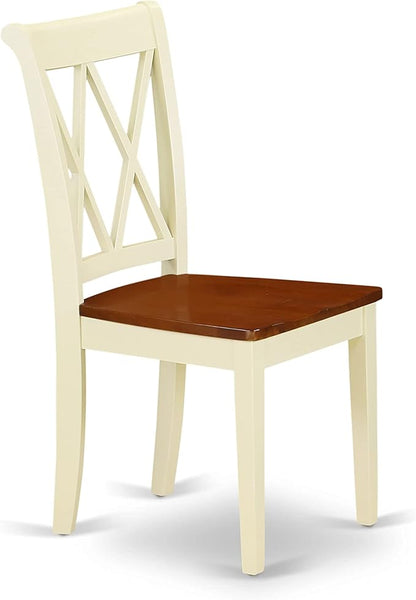 East West Furniture CLC-BMK-W Clarksville Dining Room Chairs - Double Cross Back Wood Seat Chairs, Set of 2, Buttermilk & Cherry