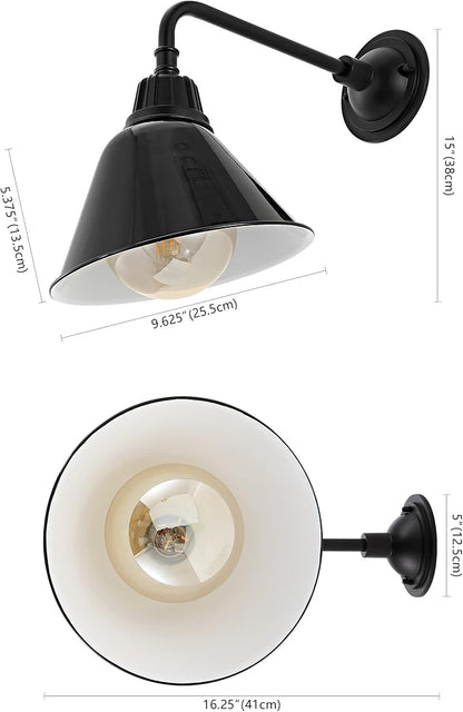 JONATHAN Y 9.63" Black 1-Light Farmhouse Outdoor Sconce, Industrial LED Wall Light, Gooseneck Arm Barn Lamp with Metal Bell Shade for Porch, Patio, Kitchen, LED Bulb Included (JYL7612B)