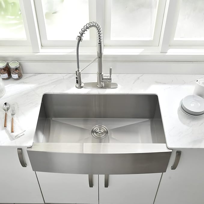 33 Inch Farmhouse Sink Stainless Steel -VOKIM 33x22 Inch Apron Front Kitchen Sink 16 Gauge 304 Stainless Steel Single Bowl Farm Sink