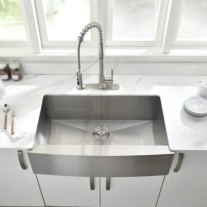 33 Inch Farmhouse Sink Stainless Steel -VOKIM 33x22 Inch Apron Front Kitchen Sink 16 Gauge 304 Stainless Steel Single Bowl Farm Sink