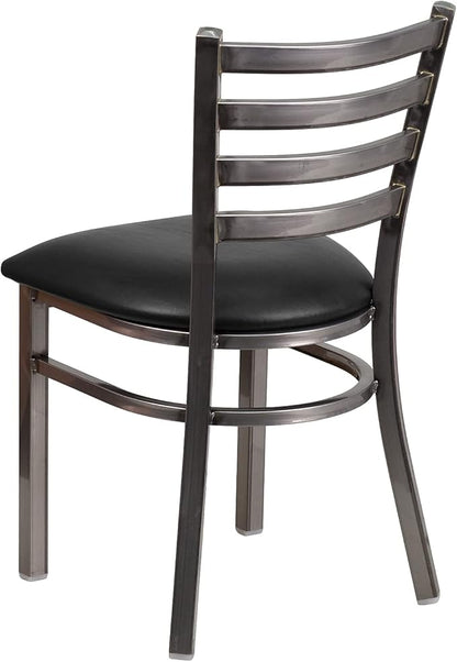 Flash Furniture 2 Pack HERCULES Series Clear Coated Ladder Back Metal Restaurant Chair - Black Vinyl Seat