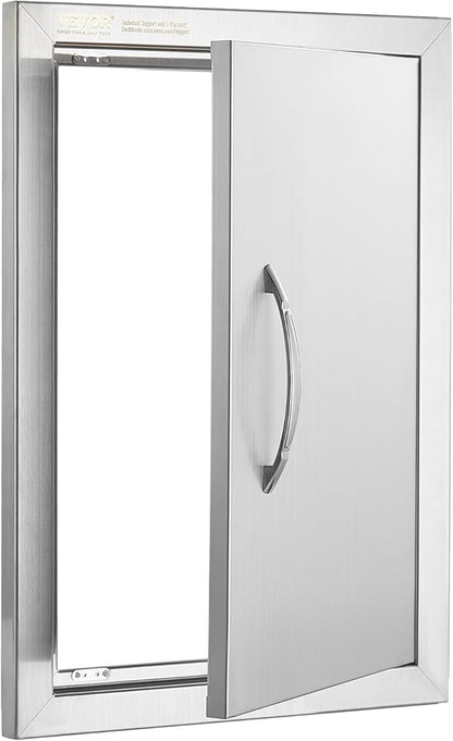 VEVOR Outdoor BBQ Kitchen Door - 14W x 20H Inch Stainless Steel Flush Mount Vertical Wall Door with Handle for Island, Grilling Station