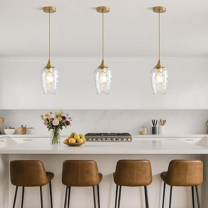 Glass Pendant Lights Kitchen Island 2 Pack, Gold Pendant Light Fixtures with Hand-Blown Clear Glass Modem Farmhouse Hanging Light for Kitchen Sink Dining Room Bedroom