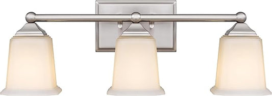 Tawson Nox Vintage 3-Light Vanity Light Modern Wall Sconce Lighting Brushed Nickel with White Glass Shade for Bathroom, Hallway, Entryway, Kitchen, Mirror, Laundry Room