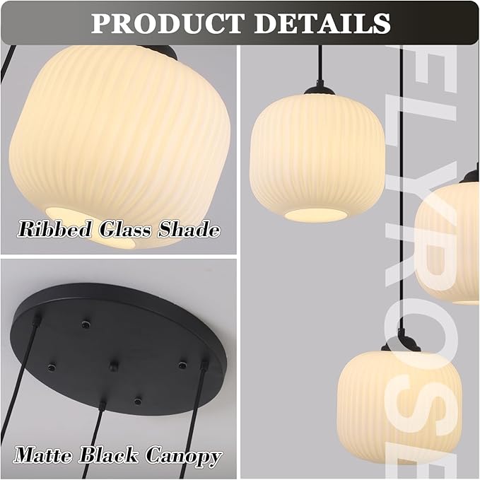 3 Cluster Pendant Light Fixture Ribbed Milk Glass Pendant Light Modern Globe Cluster Chandelier Contemporary Kitchen Pendant Lights Black Farmhouse Chandeliers for Dining Room