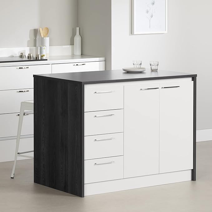 South Shore Kitchen Island, Gray Oak and White