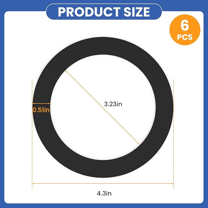 6 Pcs Kitchen Sink Drain Garbage Disposal Gasket, Putty-Free Rubber Seal Accessory for Kitchen Sink's Drain Flange (Black)