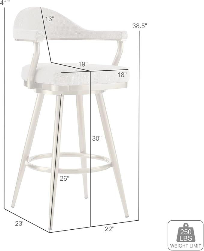 Armen Living Justin Modern Farmhouse 30" Seat Height Swivel Bar Stool with Anchor Gray Fabric and Gold Brushed Stainless Steel Legs for Kitchen Island Counter