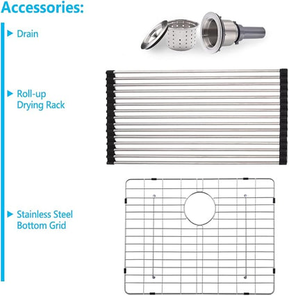 25 x 22 Inch Drop in Kitchen Sink 16 Gauge Stainless Steel Kitchen Sink 2-Holes 10 inch Single Bowl