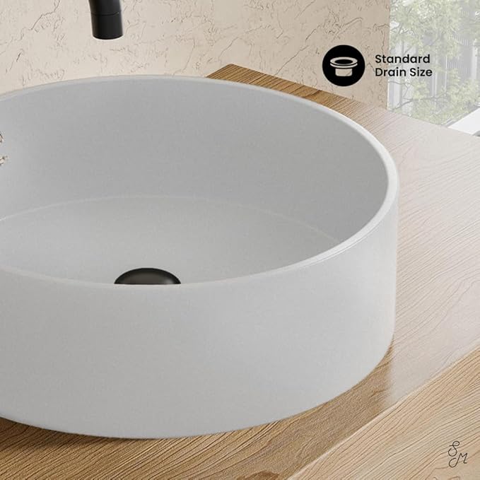 Swiss Madison Lisse 14.5" Concrete Round Vessel Sink in Matte White