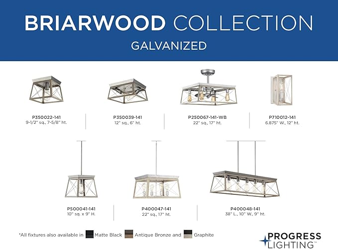 Briarwood Collection 22-Inch 3-Blade AC Motor Farmhouse Ceiling Fan Galvanized