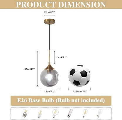 KCO Lighting Modern 1-Light Globe Pendant Light Mid Century Large Single Smoke Glass Hanging Light Brushed Brass Adjustable Pendant Light Fixture for Living Room Kitchen Island