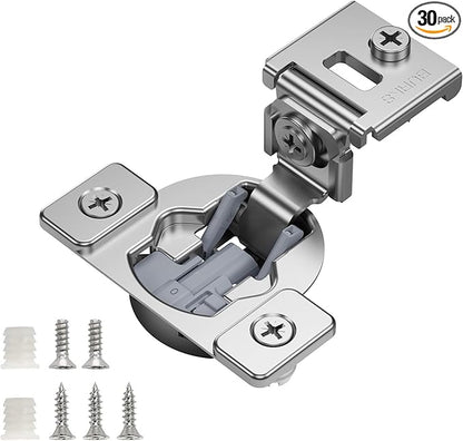 Burks Hinges 30 Pack 1 1/4'' Overlay Soft Close Hinges for Kitchen Cabinets - Stainless Steel, Anti-Rust, Self Closing Concealed Hinges, Installation Instruction and Screws Included