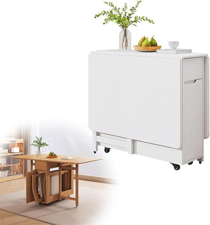 Expandable Table Dining Convertible Tables for Small Spaces Collapsible Kitchen Table Table with Wheels and Drawers Folding Desk Table,White,14cm