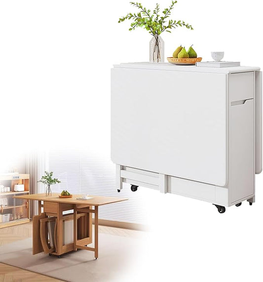 Wooden Convertible Tables for Small Spaces Drop Leaf Tables Folding Craft Table Collapsible Kitchen Table Compact Dining Table,White,14cm