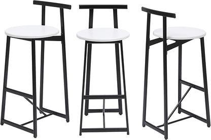 Bar Stools Kitchen Island Bar Chairs Set of 3 Metal Counter Bar stools with Backrest for Dining Pub Room (Black White)