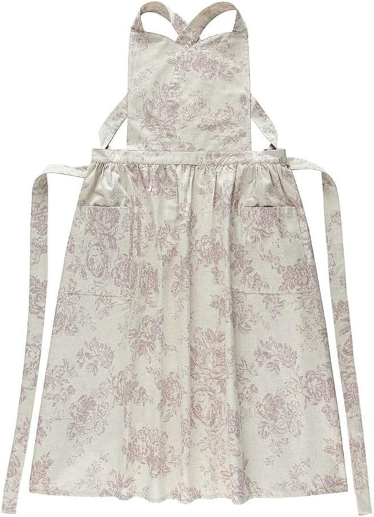 Adult Kitchen Apron Floral Cotton Waterproof Adjustable Apron Cooking Baking Garden Chef Apron with Pocket