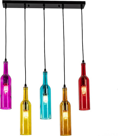 JOMCYDM 5-Light Wine Bottle Chandelier,Pendant Light,Ceiling Light,Wine Bottle Lamp for Living Room,Bar,Hotel