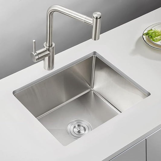 ROVATE 19.6 inch Kitchen or Bar Sink 304 Stainless Steel Undermount Single Bowl, Handmade Small Wet Bar Sink, 19.6"L x 15.7"W x 8.6"D