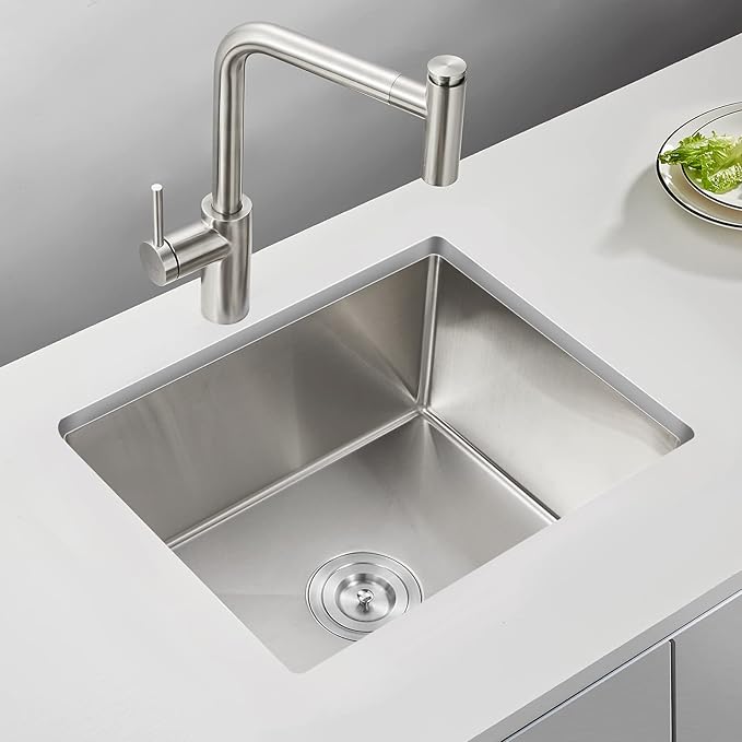 ROVATE 20 x 16 x 9 inch Kitchen Sink Undermount Single Bowl, Bar or Kitchen Sink Handmade, 304 Stainless Steel Kitchen Sinks with Strainer