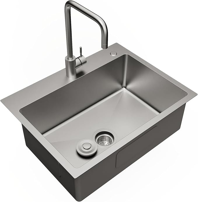 24" x 18" Drop in Kitchen Sink Stainless Steel Single Bowl Kitchen Sink with Drain Kit and Faucet