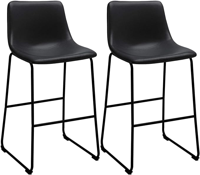 LEMBERI 30 inch Bar Stools Set of 2, Modern Counter Height Bar Stools, Faux Leather Barstool with Back and Metal Leg, Armless Bar Chairs for Kitchen Island (Black, 2pcs 30")