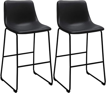 LEMBERI 30 inch Bar Stools Set of 2, Modern Counter Height Bar Stools, Faux Leather Barstool with Back and Metal Leg, Armless Bar Chairs for Kitchen Island (Black, 2pcs 30")
