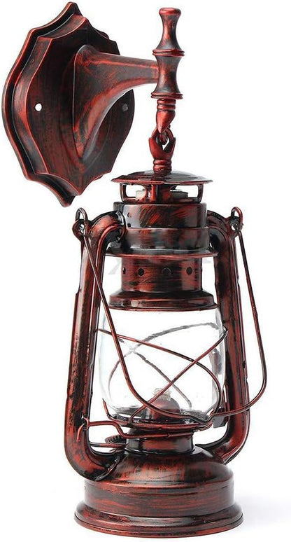 Rustic Wall Lamp, Lantern Shaped Wall Light with Plastic Cover Retro Red Bronze Color Industrial Wall Sconce 220V 3W Light Fixtures for Porch Foyer Hallway Bar