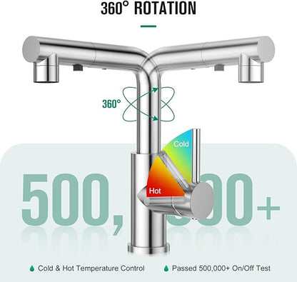 CREA Single Handle Bar Faucet with Pull Out Sprayer - Chrome,3 Hole, Deck Plate,Mini Prep Faucet for Kitchen,Bathroom and Outdoor Use