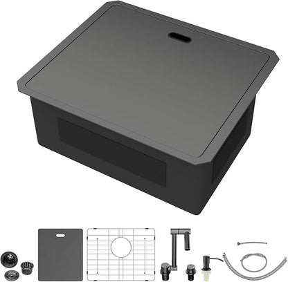 21 Inch Black Undermount Bar Sink Outdoor Kitchen Sink With Cover and Faucet 21x18x9 Inch 16 Gauge Stainless Steel Single Bowl Sink Indoor Outdoor
