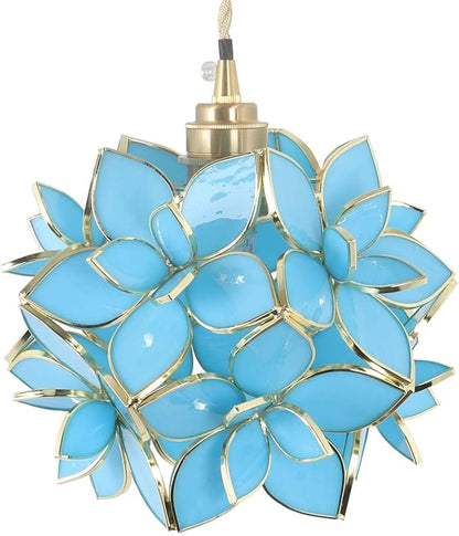 Bieye L11023 Petals Tiffany Style Stained Glass Ceiling Pendant Light for Home Decoration (Sky Blue, 8" Rose Lily)