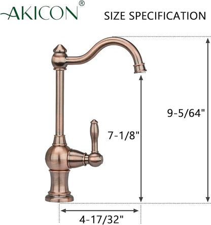 Akicon Kitchen Water Filter Faucet, Brass Body 100% Lead-Free Drinking Water Faucet Fits Most Reverse Osmosis Units or Filtration System, Non-Air Gap, Cold Water Only(Antique Copper)