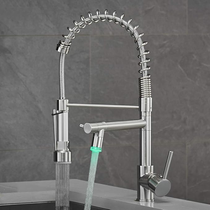 AIMADI Commercial Pull Down Kitchen Faucet Sprayer with LED Light,Single Handle Stainless Steel Kitchen Sink Faucets with Pull Down Sprayer,Suitable for Farmhouse Camper Laundry Rv Bar