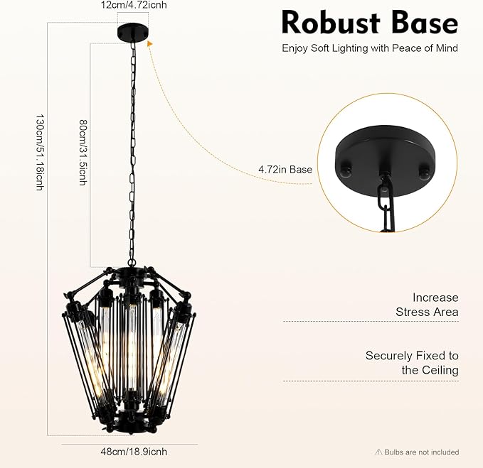 8-Lights Retro Metal Pendant Lamp with Glass Lamp Tube, Industrial Metal Chandelier, Vintage Mid Century Lighting Fixture, Steampunk Style Pendant Light for Foyer Hallway Living Room Bar