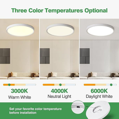 2 Pack 24 Inch Large LED Flush Mount Ceiling Light, 50W,5480LM, 3000K/4000K/6000K CCT Selectable,Black Round Flat Panel Low Profile Ceiling Light Fixtures for Hallway, Kitchen, Bedroom, Laundry Room