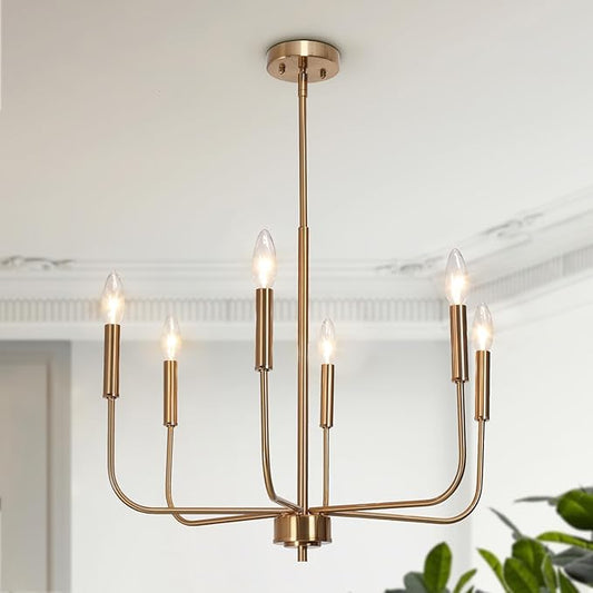 KSANA Modern Gold Chandeliers, 6-Light Chandeliers for Dining Room Electroplated Brass Kitchen Island Lights Hanging Pendant Light for Living Room, Bedroom, Kitchen