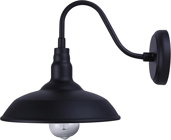 Canarm Hattie 1-Light Outdoor Barn Light, 10-Inch Black Wall Mounted Gooseneck Outdoor Lighting, Wet-Rated for Porch, Garage and Entryway