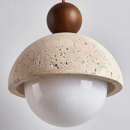 Japanese Wabi sabi Pendant Light with Natural Stone Shade, Dimmable Modern Wood Hanging Lamp Fixture, Adjustable Height Pendant Lamp for Bedroom, Kitchen Island, Dining Room, Restaurant, Cafe, Bar (I)