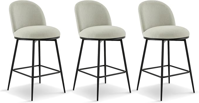 KISLOT Counter Height Swivel Bar Stools Set of 3, 26" Upholstered Linen Fabric Barstools with Backs and Metal Legs for Kitchen Island,Grey