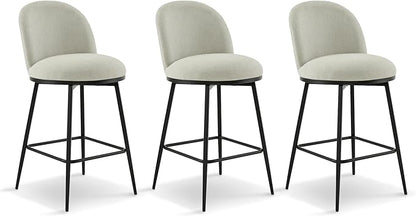 KISLOT Counter Height Swivel Bar Stools Set of 3, 26" Upholstered Linen Fabric Barstools with Backs and Metal Legs for Kitchen Island,Grey