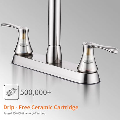 HOMELODY 2 Handles Kitchen Faucet with Pull Down Sprayer for 3 Hole Sink, 360° Rotating Spout Commercial 2 Handle Stainless Steel Kitchen Faucets with Deck Plate Brush Nickel