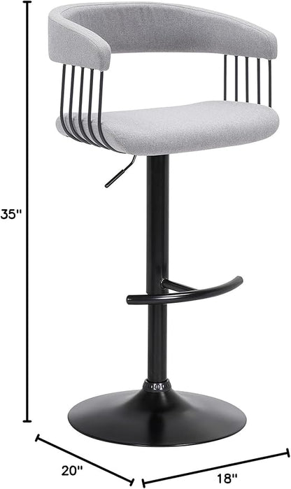 Armen Living Calista Adjustable Height Mid Century Modern Swivel Bar Stool for Kitchen Island Counter in Light Gray Fabric with Black Metal