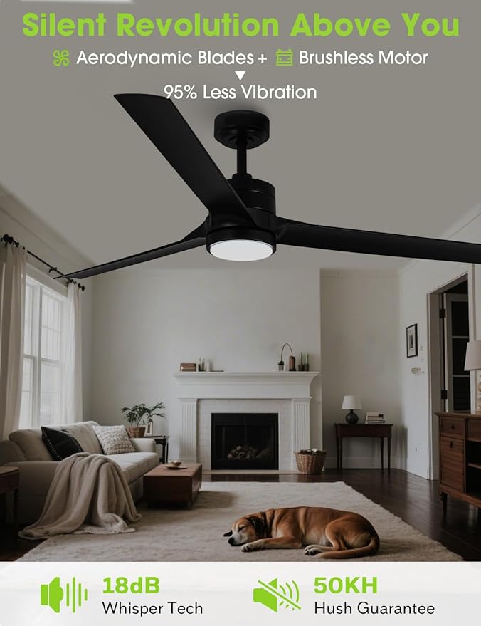 Ceiling Fans with Lights and Remote, 60 Inch Black Low Profile Ceiling Fan with Light, Modern Outdoor Ceiling Fan for Bedroom Living Room Patio, Fandelier Chandelier Style, Quiet DC Motor, 3CCT LED