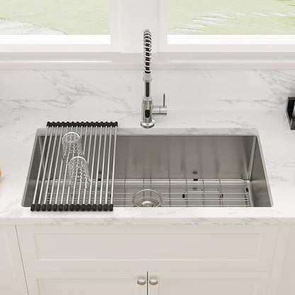 Sarlai 36 Inch Undermount Kitchen Sink - 36 x19 Kitchen Sink Extra-Large Undermount Single Bowl Stainless Steel 16 Gauge Under Counter Sink With Accessories Round Corners