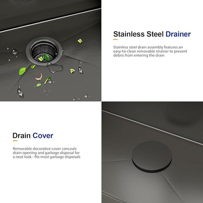 Dcolora 30 Inch Black Kitchen Sink Drop In, Nano-PVD Black Stainless Steel Workstation Sink Single Bowl Topmount with Accessories All-In-One, #DC-T8863 30"x22"x10"