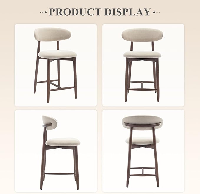 COLAMY Upholstered Counter Height Bar Stools, Kitchen Island Stools with Back, Modern Counter Stools Island Bar Chairs with Wood Legs for Kitchen Island Dining Room Bar, Beige