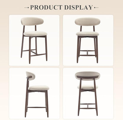 COLAMY Upholstered Counter Height Bar Stools, Kitchen Island Stools with Back, Modern Counter Stools Island Bar Chairs with Wood Legs for Kitchen Island Dining Room Bar, Beige