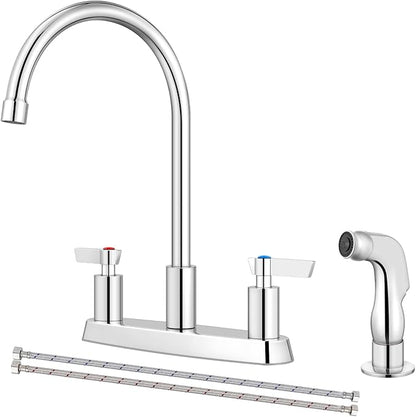 Kitchen Faucet with Sprayer 2 Handle Kitchen Sink Faucets 8 Inch Centerset 3 Hole with Supply Lines Polish Chrome