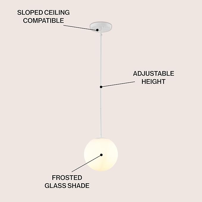 JONATHAN Y 7.75" White Modern Globe LED Pendant Light, Industrial Hanging Ceiling Lamp for Kitchen Island, White Glass Globe Shade, LED Bulb Included (JYL9528E)